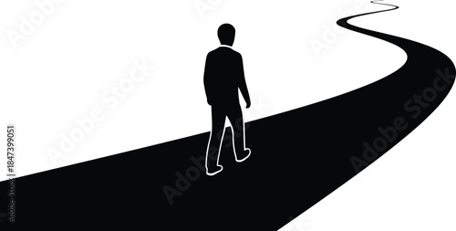 A person walking on a winding road to a distant destination