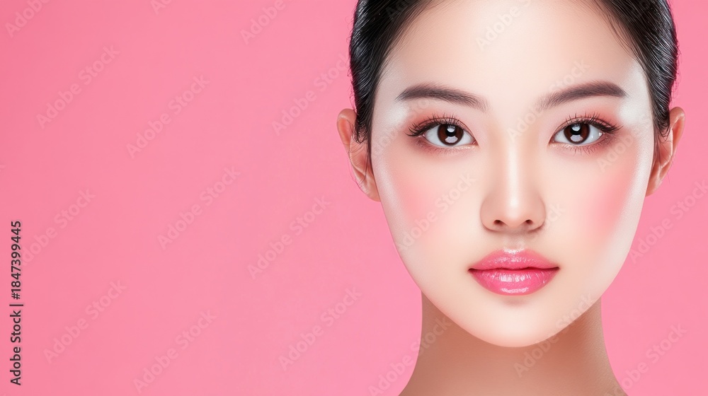 Fototapeta premium Woman portrait with pink makeup