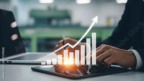 Business growth analysis with digital graph and businessman