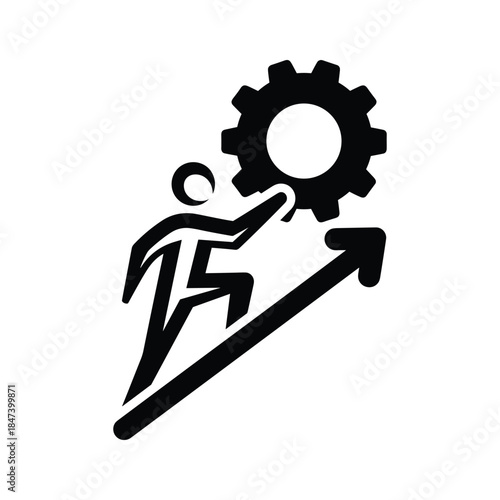 Man lifting gear with effort and progress