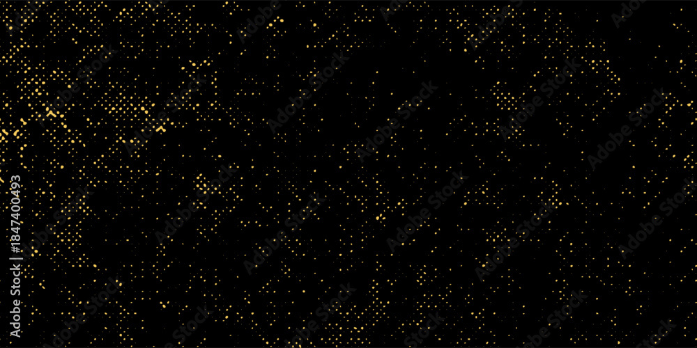 Fototapeta premium Vector halftone gold dots gradient diagonal tilt on black.