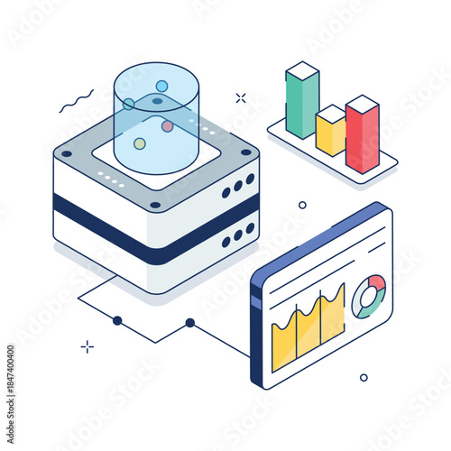 Download this premium quality isometric illustration of data science