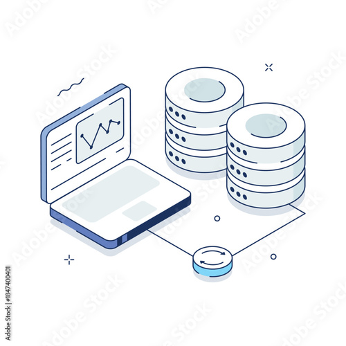 Server stack with data charts representing digital storage and performance analytics.