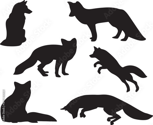 Silhouette collection of foxes in various poses and positions