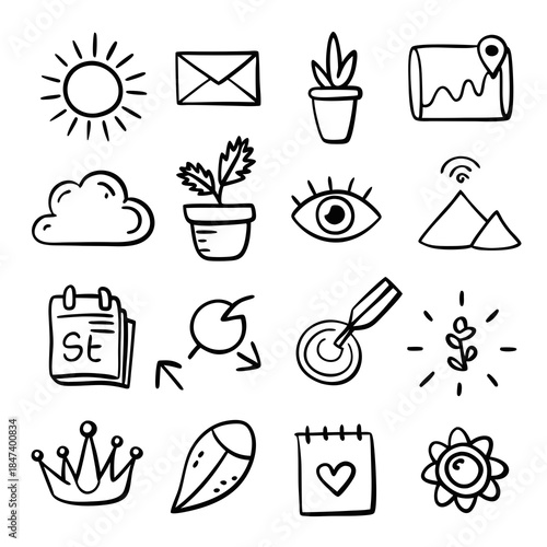 set of doodle icons