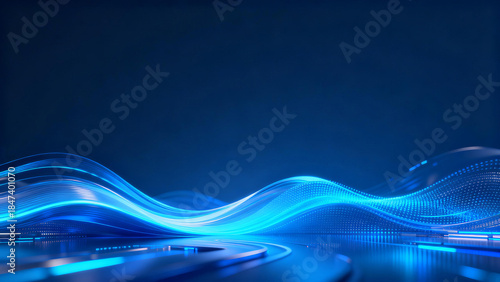 Blue abstract digital waves with neon glow, futuristic technology background. Represents data flow, AI, and modern tech concepts, ideal for cyber and innovation themes.