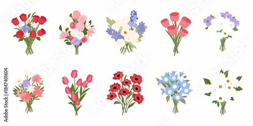 Colorful floral bouquets collection with various blooms and delicate arrangements