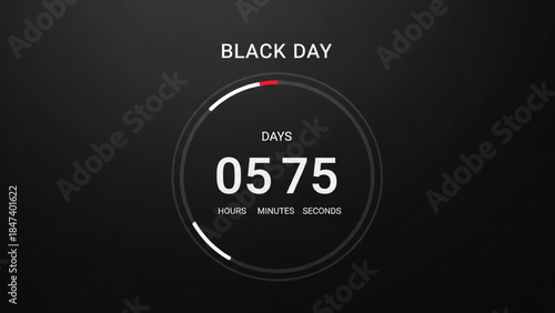 Black day countdown timer with 5 days 7 hours 5 minutes remaining on a dark background