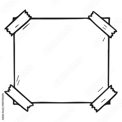 A simple vector illustration shows a sheet of paper taped on all sides, using minimal lines and clean shapes to represent notes, reminders, creativity, and casual everyday design elements.