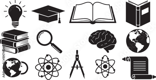 Education and knowledge concept icons set black