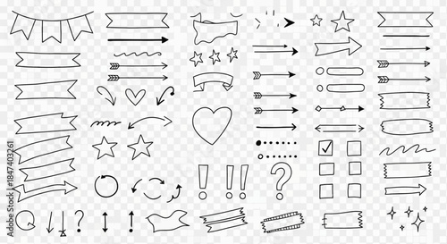 Hand Drawn Doodle Elements for Bullet Journal and Notes.