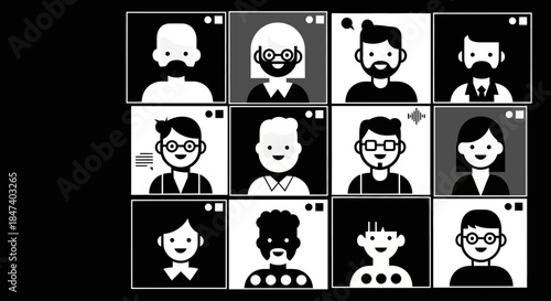 Virtual Meeting Grid - Diverse Faces in Online Conference.