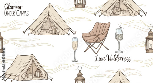 Luxury Glamping Tents and Outdoor Relaxation Setup.