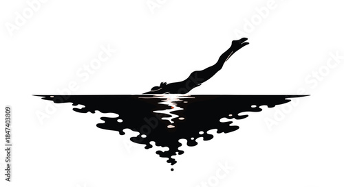 Silhouette of a person diving into dark reflective water