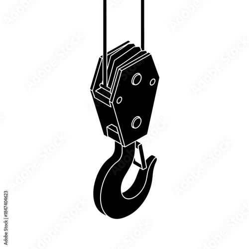 Heavy-duty industrial crane hook and pulley system.