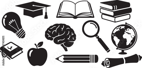 Education and learning concept icons set black