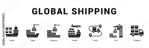 Global Shipping Modern and clean web banner illustration featuring thematic icons for visual communication