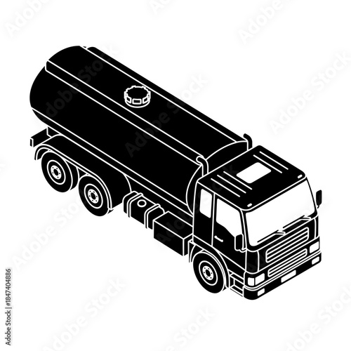 Isometric Fuel Tanker Truck Silhouette for Industrial Transport.