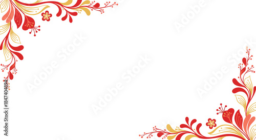 Elegant chinese new year  Red and Gold Botanical Decorations Framing a Dark Background for Festive Occasions and Design Elements