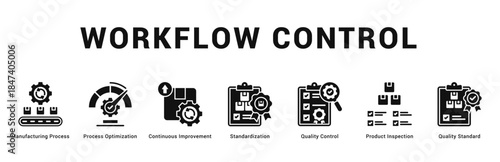 Workflow Control Modern and clean web banner illustration featuring thematic icons for visual communication