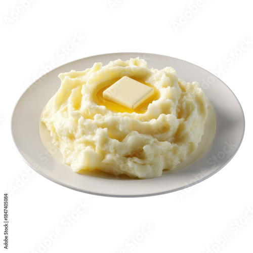 Creamy mashed potato topped with a fresh pat of butter. or transparent background