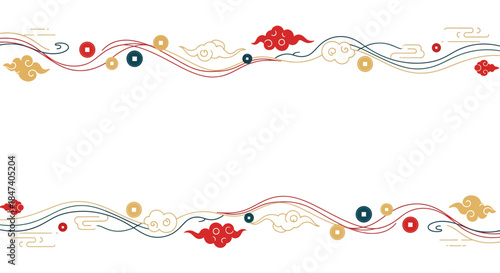 chinese new year  inspired border featuring auspicious clouds and traditional coin motifs, perfect for cultural celebrations.
