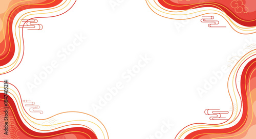 Vibrant chinese new year red and gold traditional Asian frame with auspicious cloud motifs, ideal for festive greetings and cultural event backgrounds