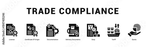 Trade Compliance Modern and clean web banner illustration featuring thematic icons for visual communication