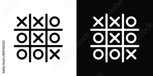 TicTacToe Game Grid Icon with 'X' and 'O' Symbols on Black and White Background