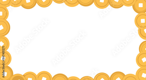 chinese new year  Golden traditional coin frame for cultural celebration designs, symbolizing prosperity and wealth on a festive border