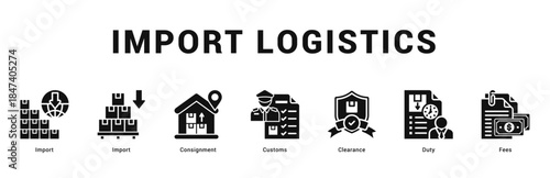 Import Logistics Modern and clean web banner illustration featuring thematic icons for visual communication
