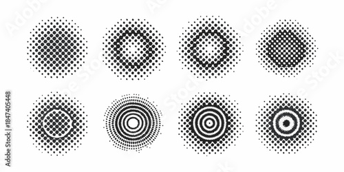 Arrangement of halftone dot patterns in circular and spiral formations
