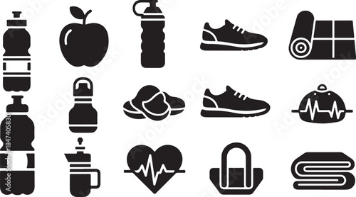 Fitness and healthy lifestyle icon set collection