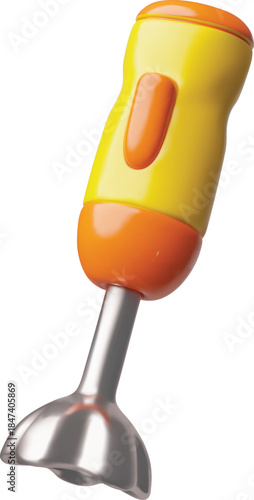 Submersible mixer, hand immersion blender 3D vector icon, household kitchen appliance for chopper, blending and mixing