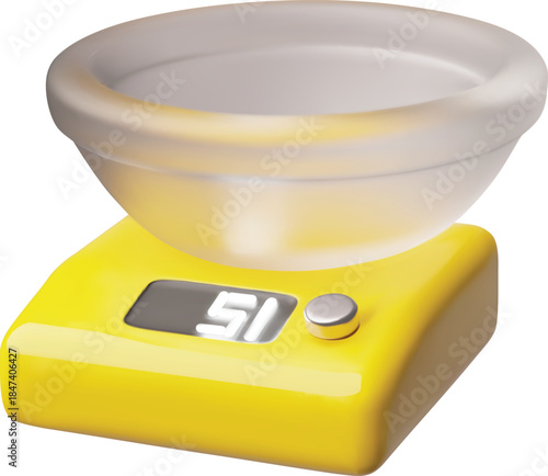 Electronic kitchen scales 3D vector icon, food weighing scale measurement tool with digital display, kitchen appliance