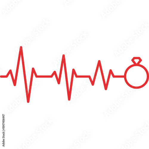 Heartbeat Pulse with Engagement Ring – Love & Commitment Icon for Wedding Planning, Relationship Wellness & Emotional Health Design

