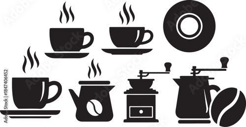 Coffee brewing icons set black silhouette design