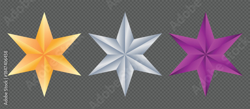 3d shiny stars gold silver and magenta stat vector illustration