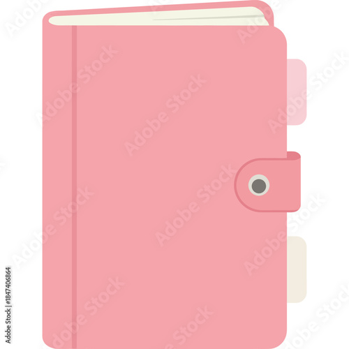 Pink notebook with tabs, vector illustration organizer journal planner diary paper office school study