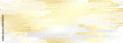 日本の伝統模様を組み合わせた華やかな金銀の背景イラスト