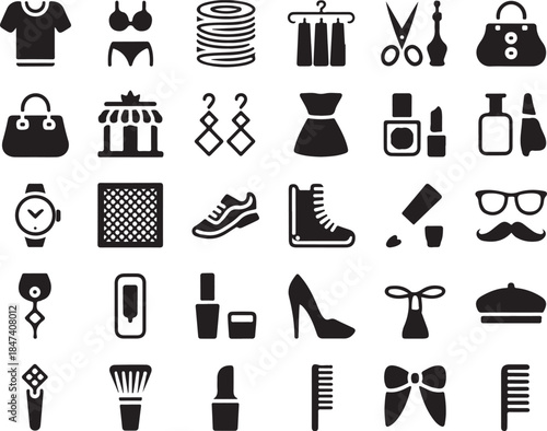 Fashion and beauty icons set for shopping