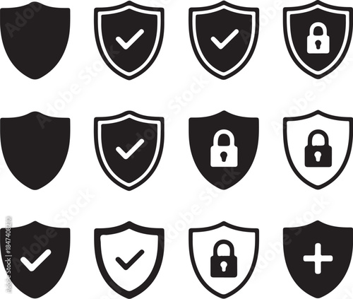 Security shield icons set vector graphic elements