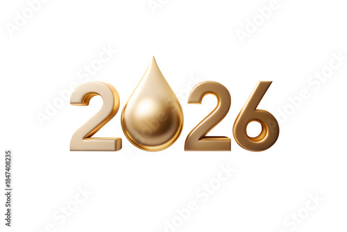 Ultra-minimal 3D embossed “2026” pressed into matte white background, clean sculpted edges, soft metallic-gold drop shadow creating elegant contrast, extremely subtle depth