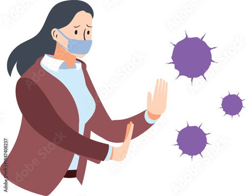 Woman Protecting Herself from Virus Infection / Mujer Protegiéndose del Virus / Mulher se Protegendo contra Vírus
