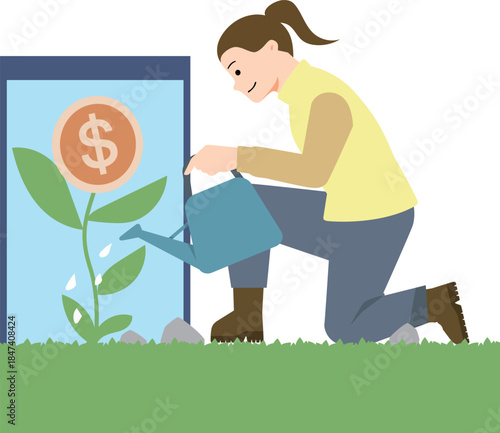 Growing Money with a Smartphone Investment App / Cultivar Dinero con una Aplicación de Inversión en el Smartphone / Cultivar Dinheiro com um Aplicativo de Investimento no Smartphone