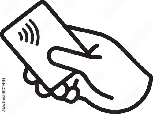Hand holding contactless payment card icon