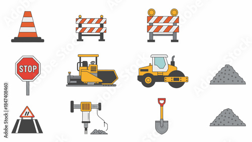 Construction Site with Heavy Machinery and Safety Signs