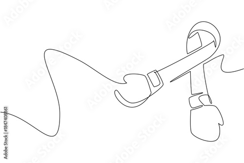 Continuous line drawing of symbolic boxing gloves with cancer ribbon element, representing National Cancer Thriver Day, a health concept design theme promoting resilience and awareness.