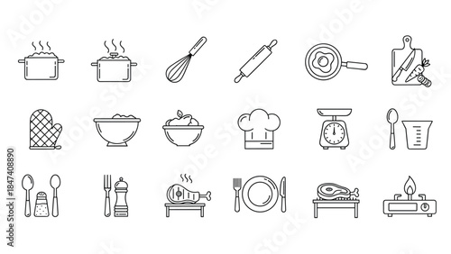 Minimalist kitchen utensils and tools for cooking and baking, Generative AI.