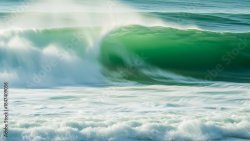 Fototapeta Naklejka Na Ścianę i Meble -  Turquoise wave barrel rolls with blurred motion in the foreground